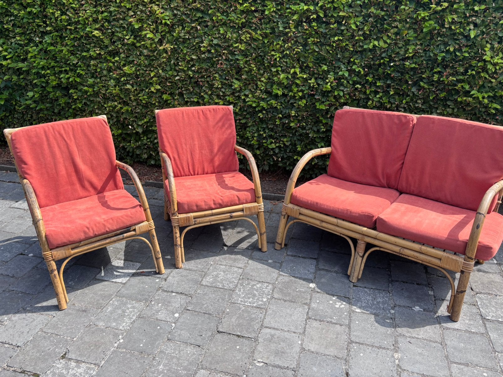 Rotan 2-zits en 2x 1-zits opnieuw bekleed, Ophalen, Gebruikt, Riet of Rotan