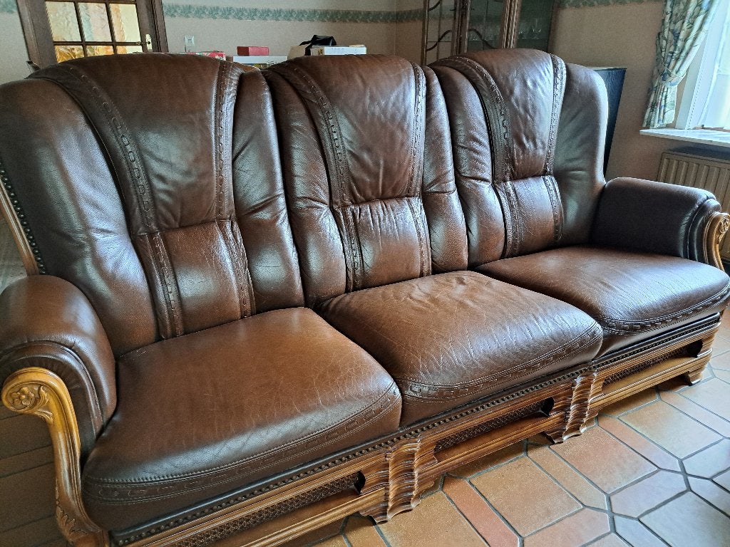 Bruin lederen salon, Maison & Meubles, Enlèvement, Utilisé, Bois