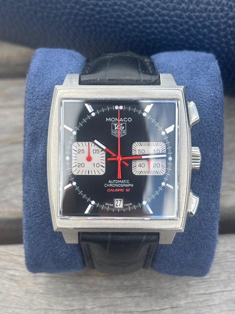 TAG Heuer Monaco CAW2114, Handtassen en Accessoires, Ophalen, Leer, Staal, Polshorloge