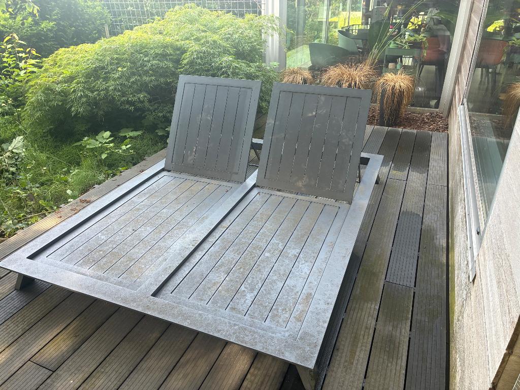 Bristol dubbel tuinbed, Ophalen, Gebruikt, Aluminium, Verstelbaar