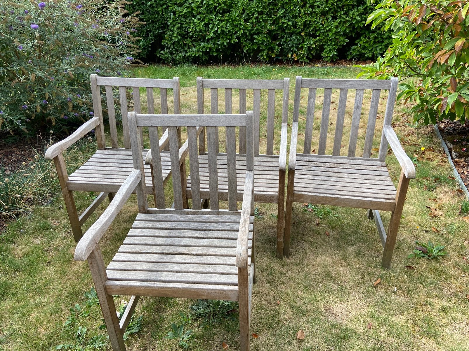 4 stevige teaken tuinstoelen, Ophalen, Gebruikt, Teakhout, Stoel