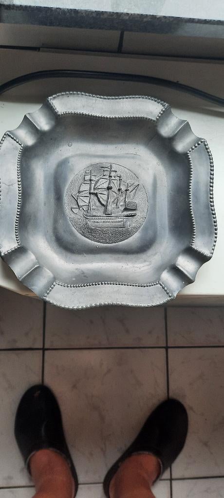 zware tinnen asbak, ongebruikt, sierstuk, Antiek en Kunst, Ophalen of Verzenden