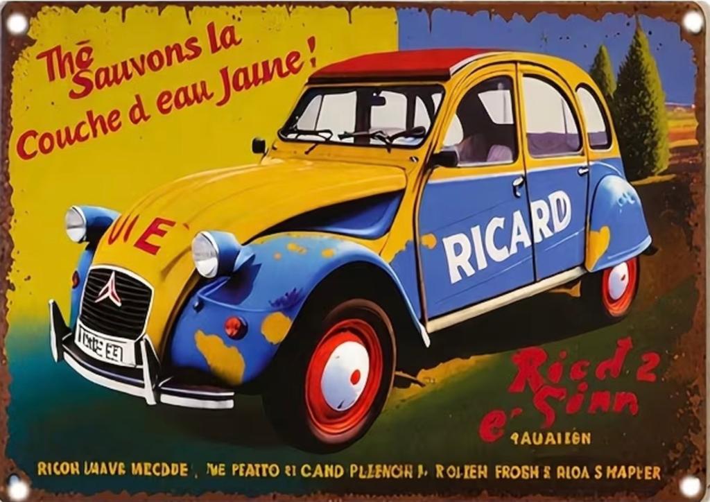 Panneau métallique Ricard 2CV - rétro vintage mancave, Enlèvement ou Envoi, Neuf, Panneau publicitaire