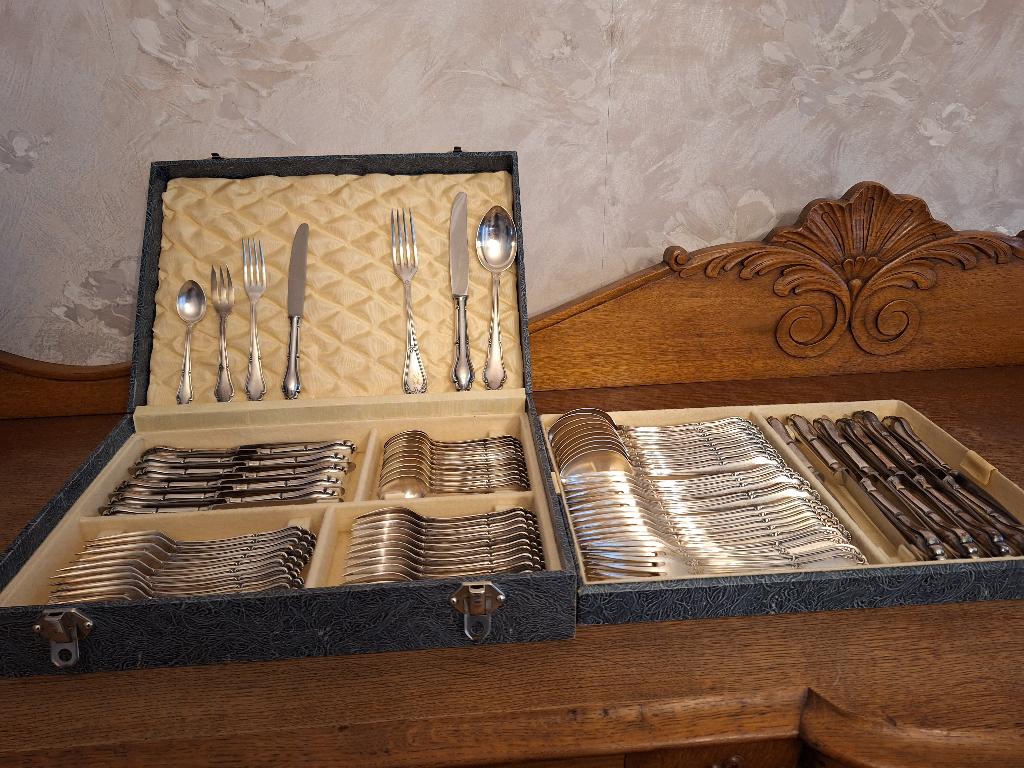 koffer met zilveren bestek, Antiek en Kunst, Ophalen, Zilver