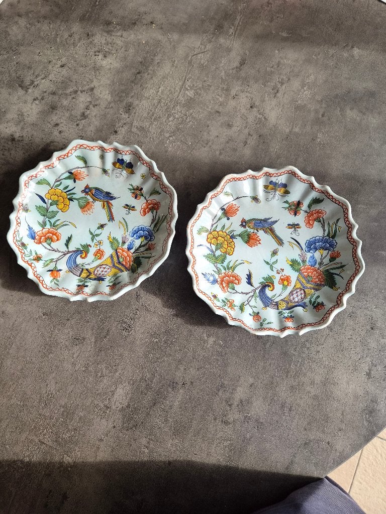 Paar antieke Franse Rouen faience borden, Antiek en Kunst, Ophalen