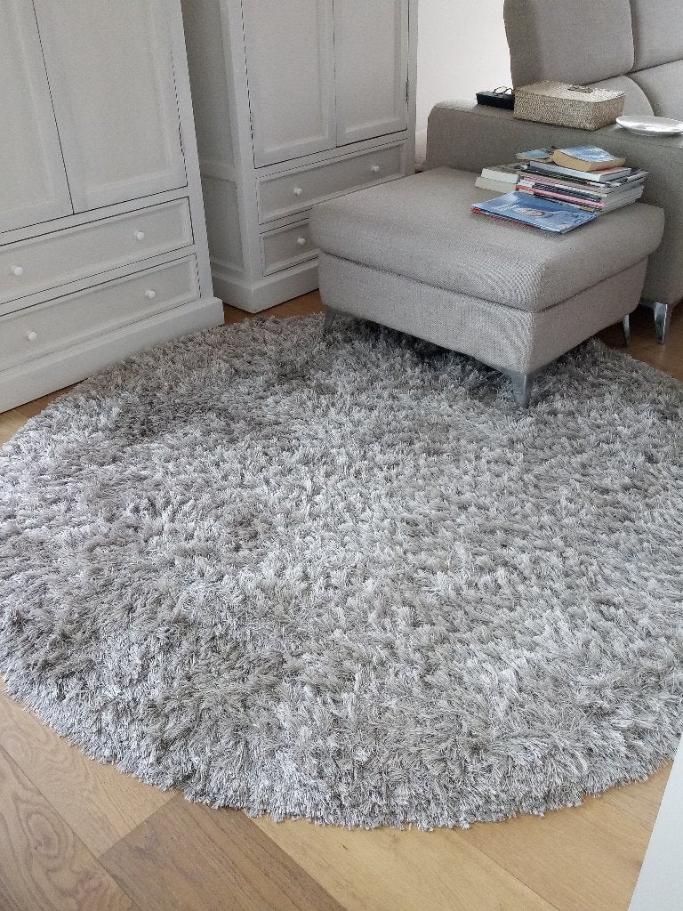 tapijt rond  Flamant  shaggy ZILVERGRIJS 200cm nieuwstaat, Ophalen, 150 tot 200 cm, Rond, Zo goed als nieuw