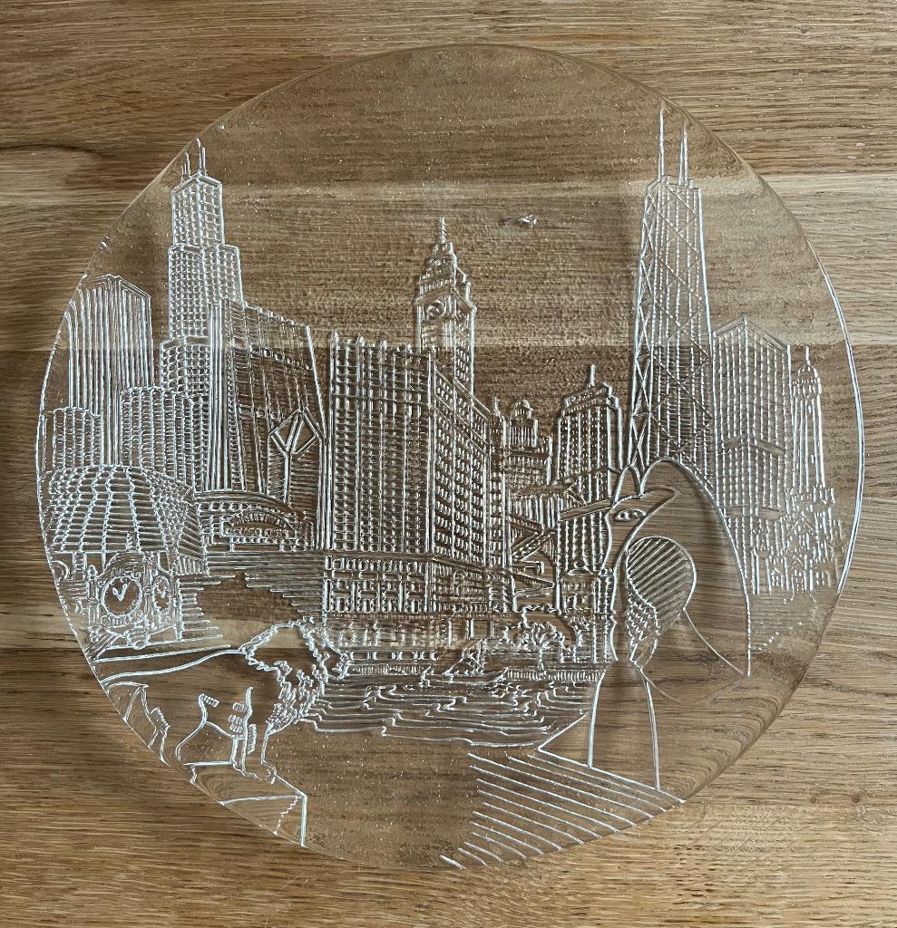 Vintage glazen bord van Chicago met standaard, Antiek en Kunst, Ophalen of Verzenden