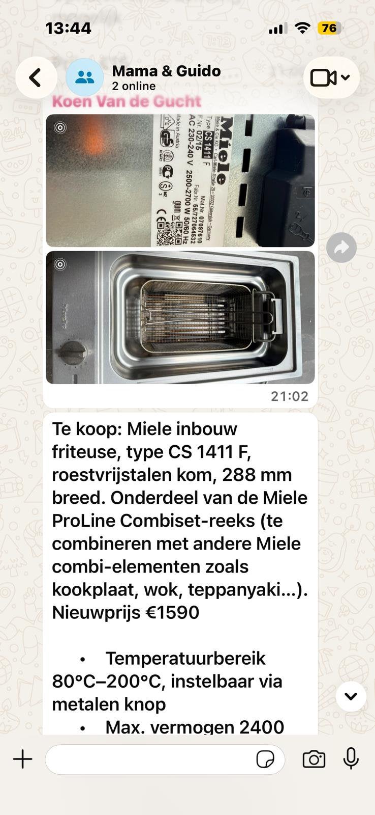 Miele inbouwfriteuse, Ophalen of Verzenden, Zo goed als nieuw