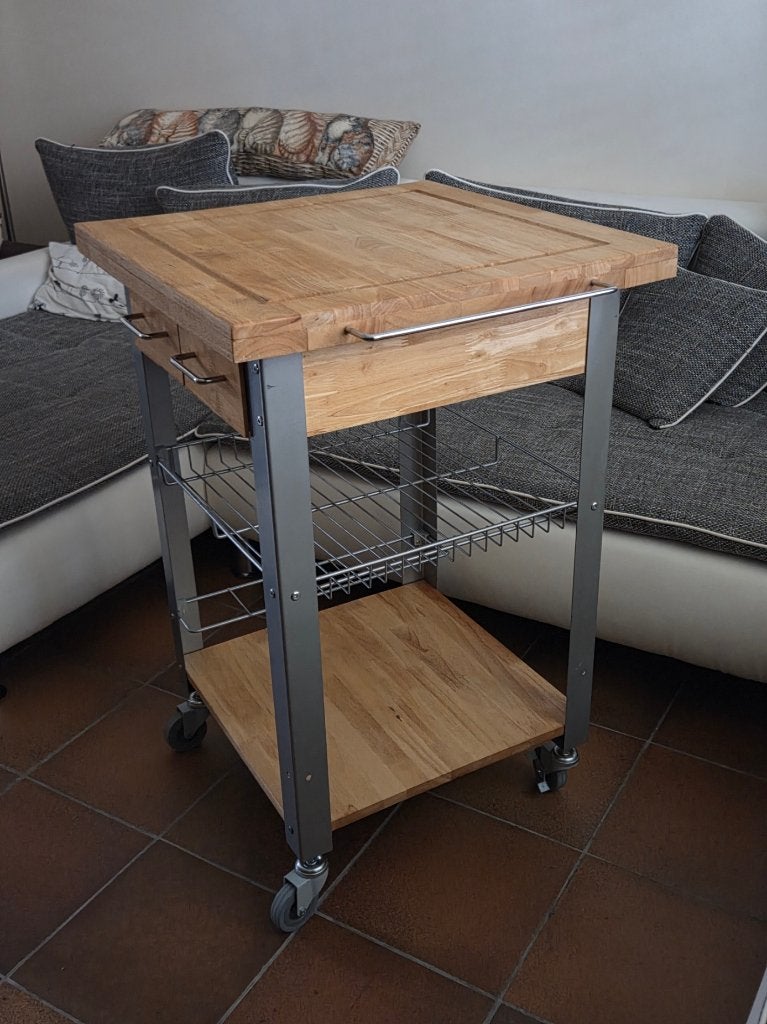 Keukenwagen, massief houten blad, Ophalen, Gebruikt, Vierkant, 60 cm of meer