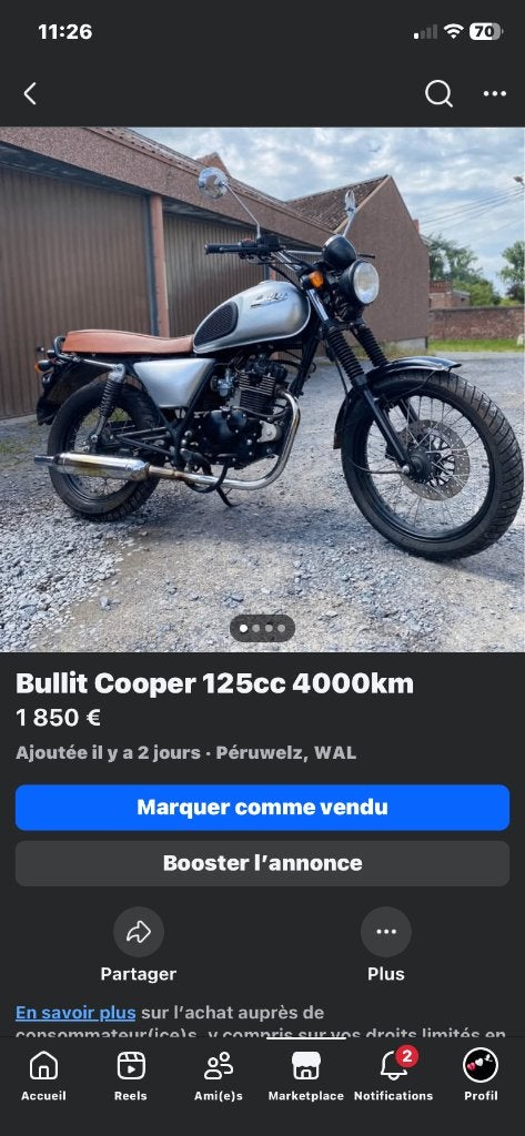 Bullit 125cc Cooper 4000km, Motos, Occasion, 125 cm³, Permis Moto A1 minimum, Particulier