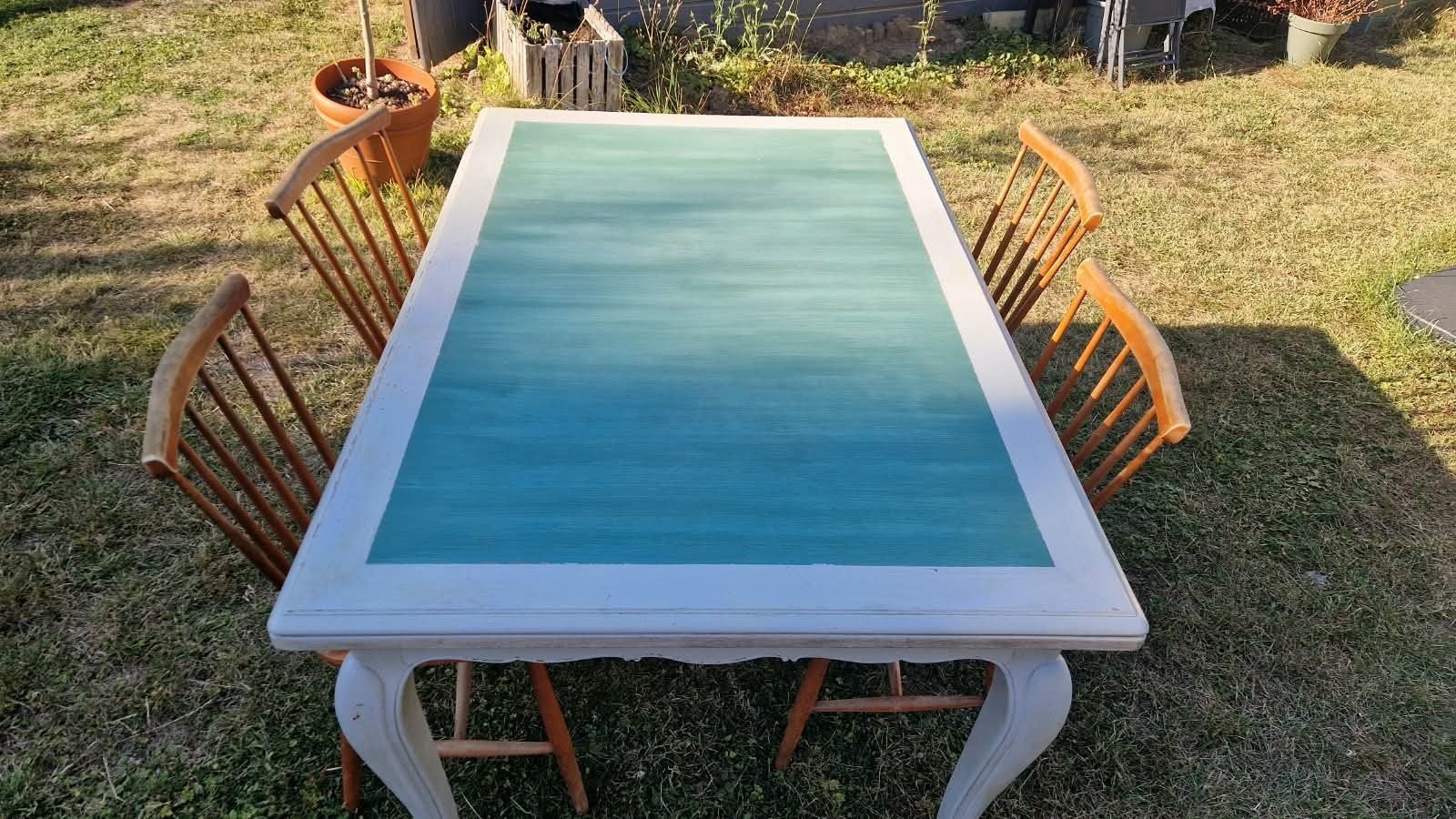 Grote vintage tafel ( groen), Antiek en Kunst, Ophalen