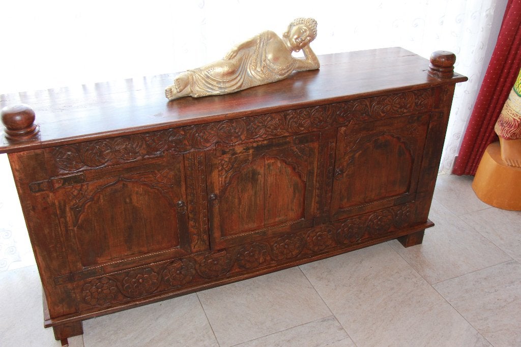 DRESSOIR - MEUBLE TV INDIEN EN TECK 150 CM DE LONG, Enlèvement, Utilisé, Teck