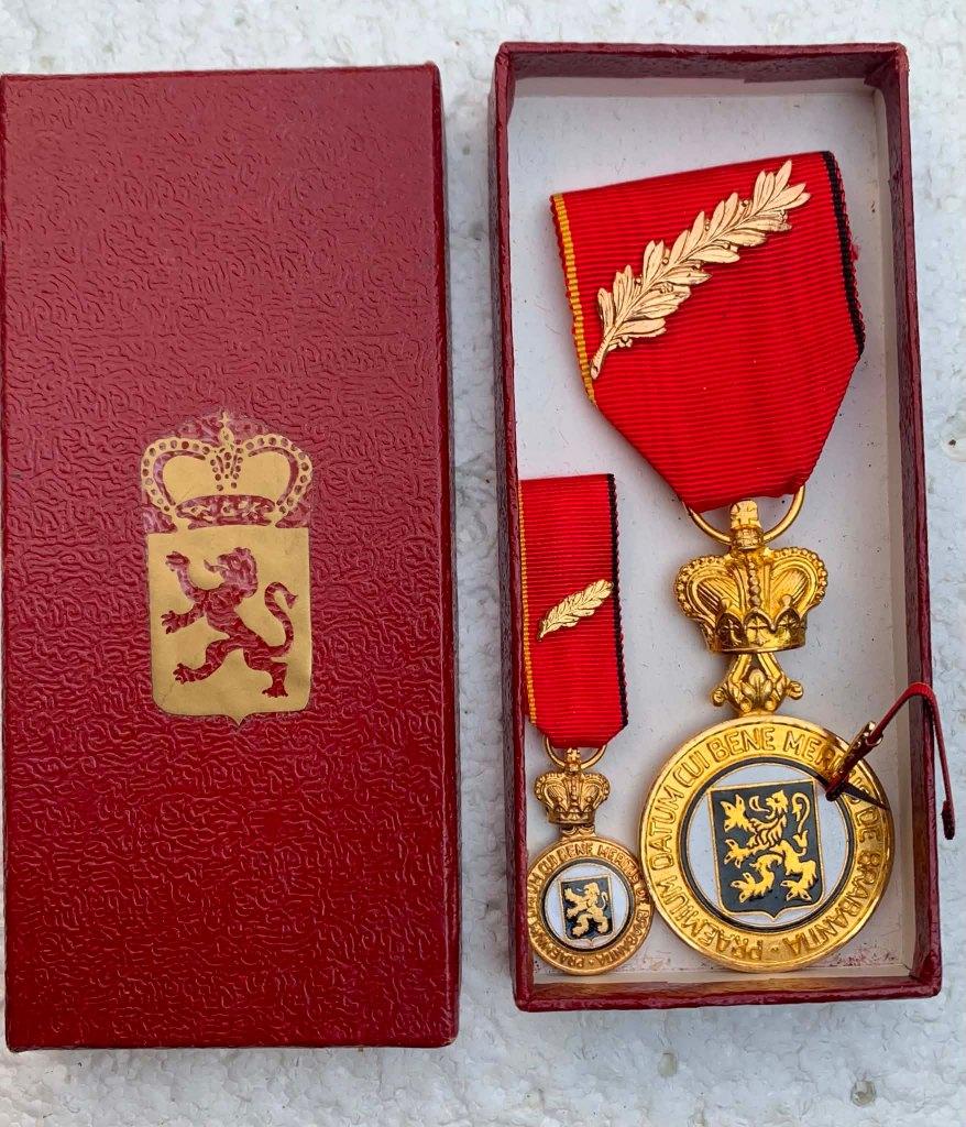 Medaille, Veteranen Brabant, Goud verdienstemedaille + Mini, Verzamelen, Ophalen of Verzenden, Landmacht, Lintje, Medaille of Wings