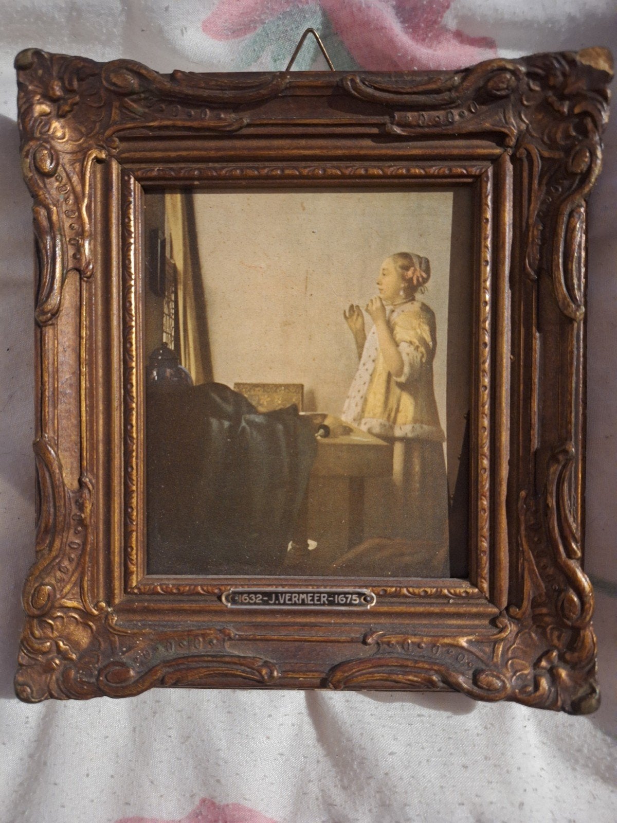 Peinture classique dans un cadre doré lourd et authentique, Portrait ou Personnes, Autres techniques, Panneau, Cadre spécial
