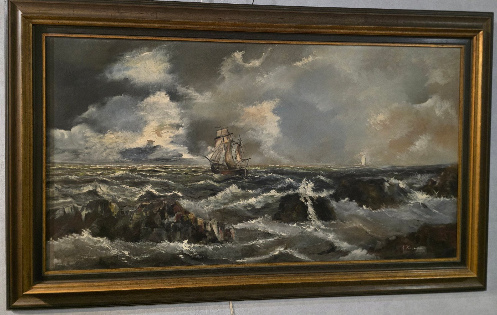 Groot zeezicht A.Vercammen 82cmx150cm(incl kader), Ophalen, Doek, Gesigneerd, Olieverf