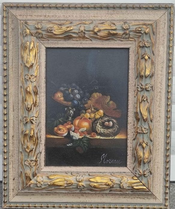 Huile sur panneau nature morte signe Nicolas moreau, Antiquités & Art, Enlèvement ou Envoi, Nature morte, Panneau