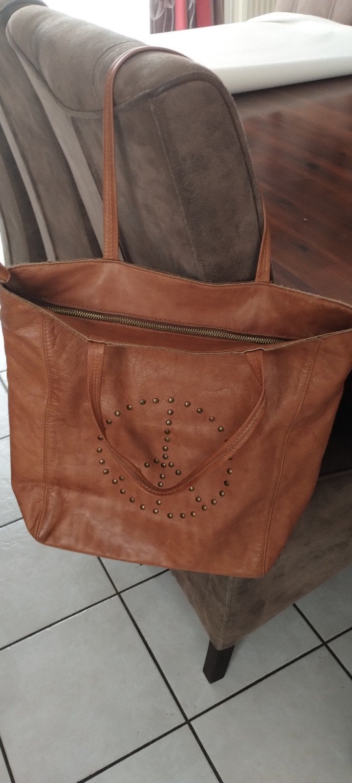sac camel cuir 37 cm/ 40 cm, Ophalen of Verzenden, Zo goed als nieuw, Overige kleuren, Handtas