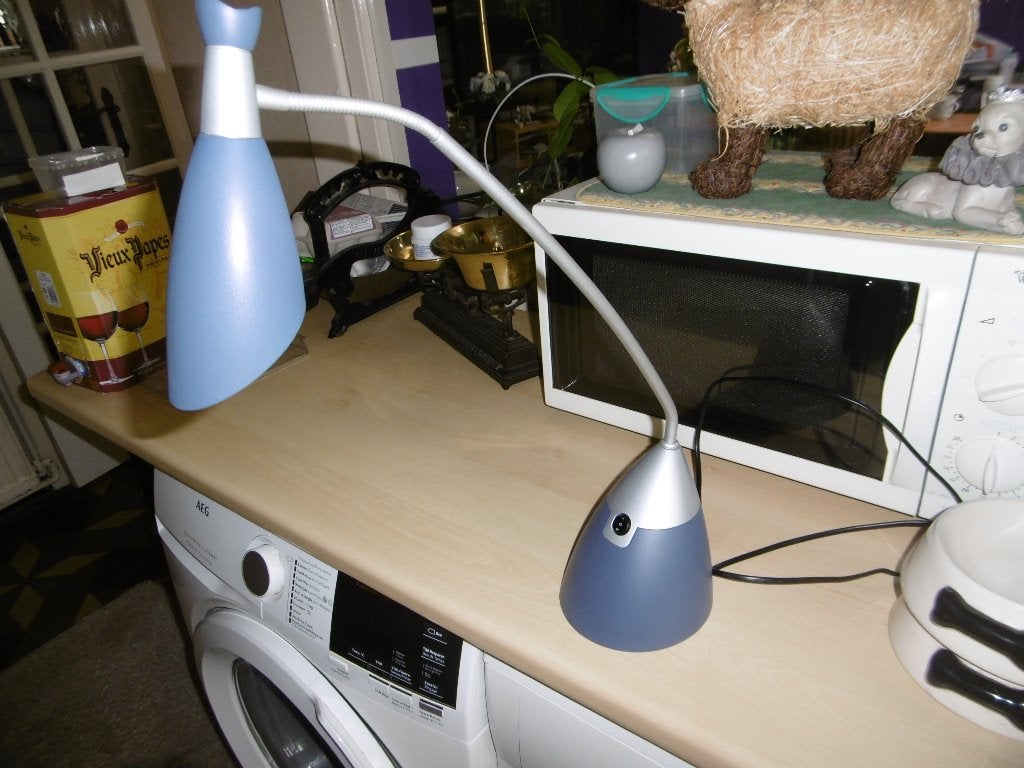 bureaulamp halogeen, grijs blauw, 2 standen,, Blauw, Bureaulamp, Overige merken, 55 cm