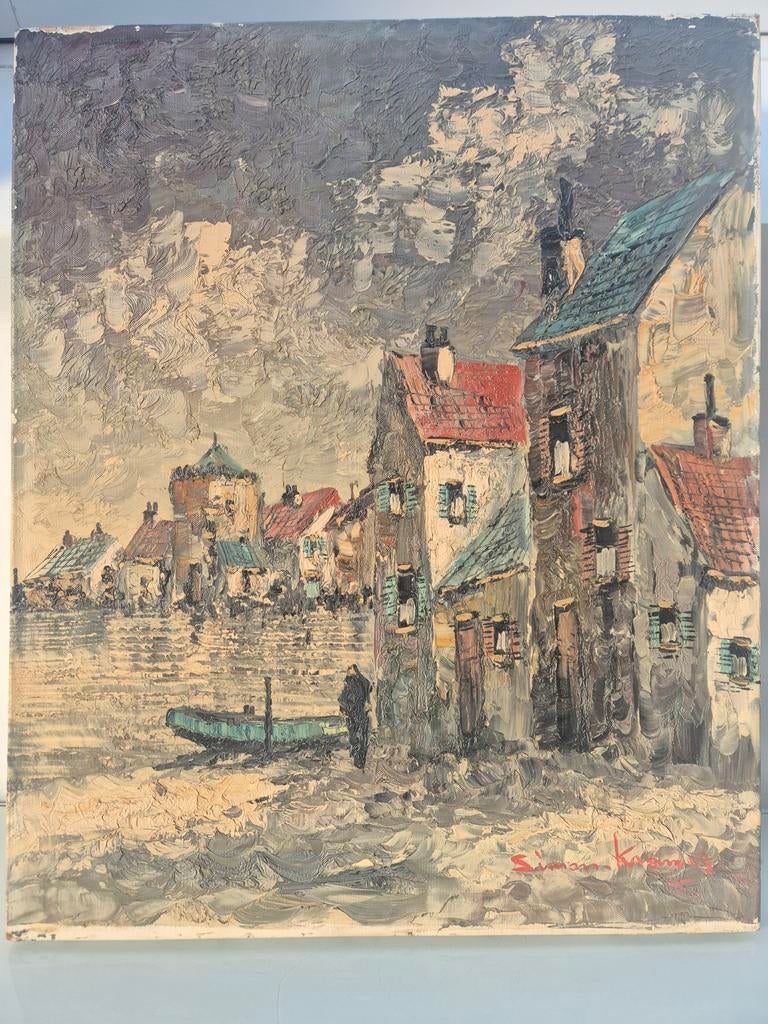 Peinture à l'huile Impasto Marine (Bruges) Simon Kramer vers, Enlèvement ou Envoi