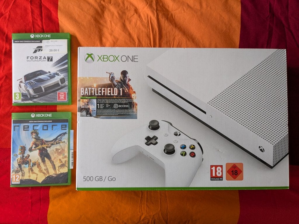 pack Xbox One S + manette + 2 jeux - comme neuf!, Enlèvement ou Envoi, Avec 1 manette, Xbox One S, Avec jeux