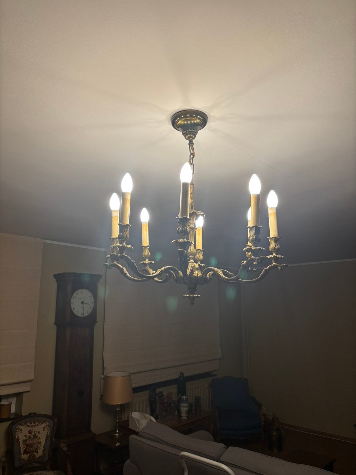 Suspension chandelier d’époque bronze, Maison & Meubles, Enlèvement ou Envoi, Comme neuf