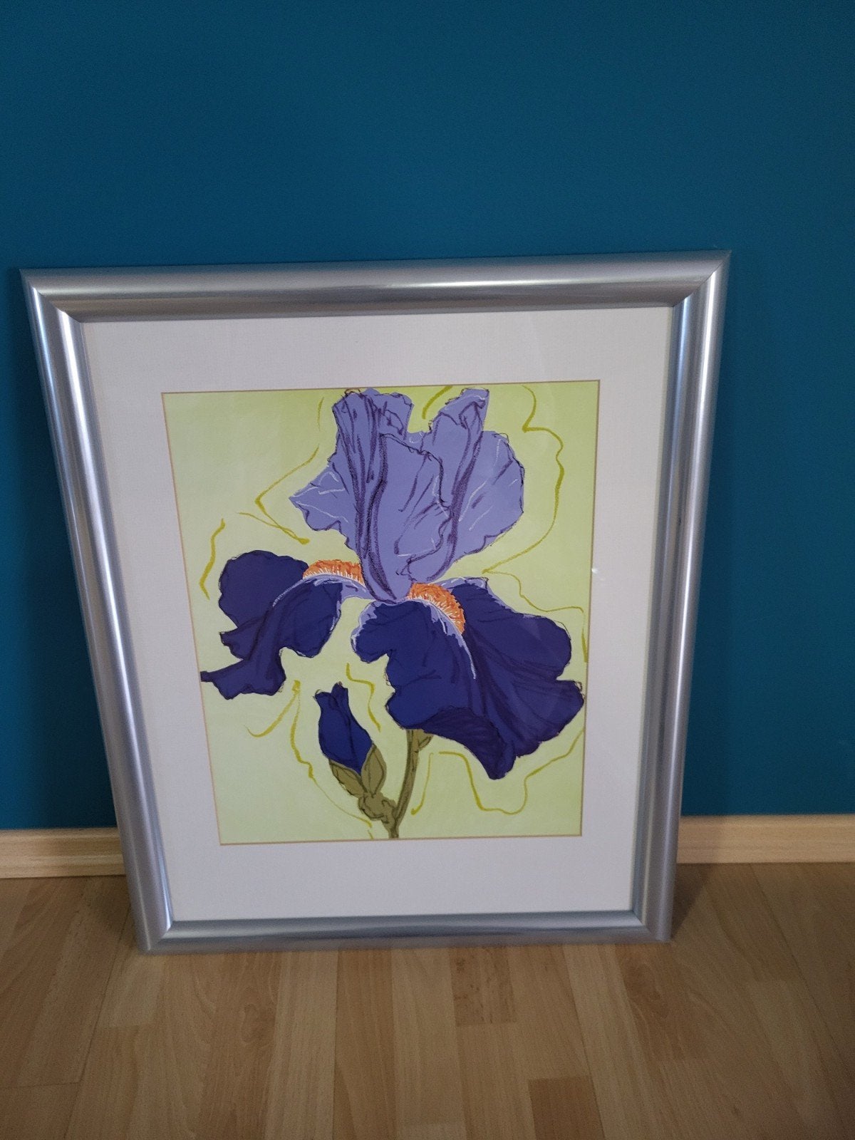cadre avec  iris, Avec image, Argenté, Comme neuf, Enlèvement