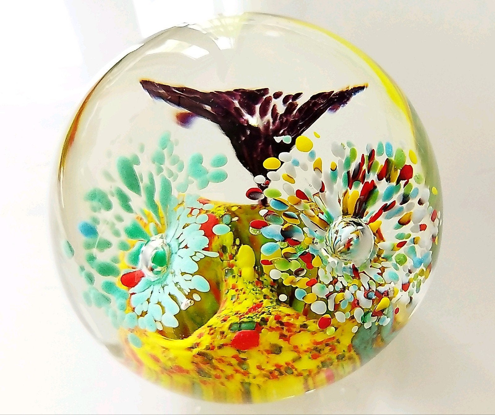 Grand Presse-papier de collection en verre soufflé – Florale, Verre, Objet, 10 cm, Enlèvement
