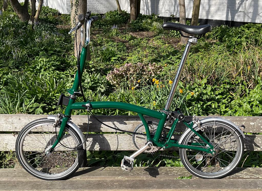 Brompton vouwfiets - racing green - M3L, Vélos & Vélomoteurs, Vélos | Vélos pliables, Comme neuf, Brompton, 16 à 18 pouces, Totalement pliable
