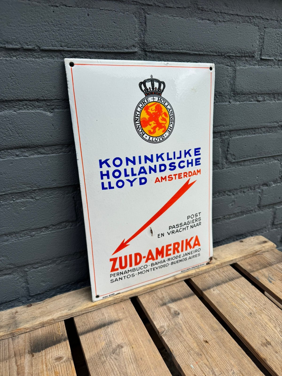 Koninklijke Hollandsche Lloyd emaille bord, Ophalen of Verzenden, Gebruikt, Reclamebord