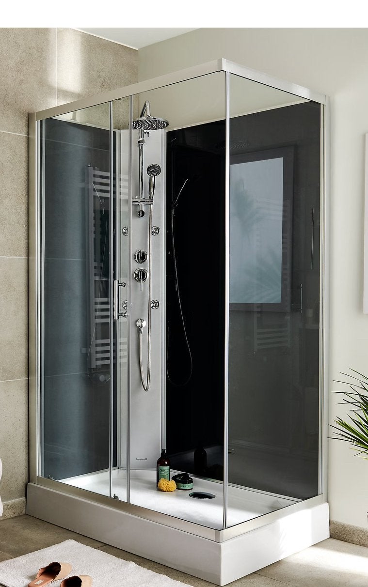 Cabine de douche 1.80 x L.120 , grise, profilés chromés, Huis en Inrichting, Ophalen, Nieuw