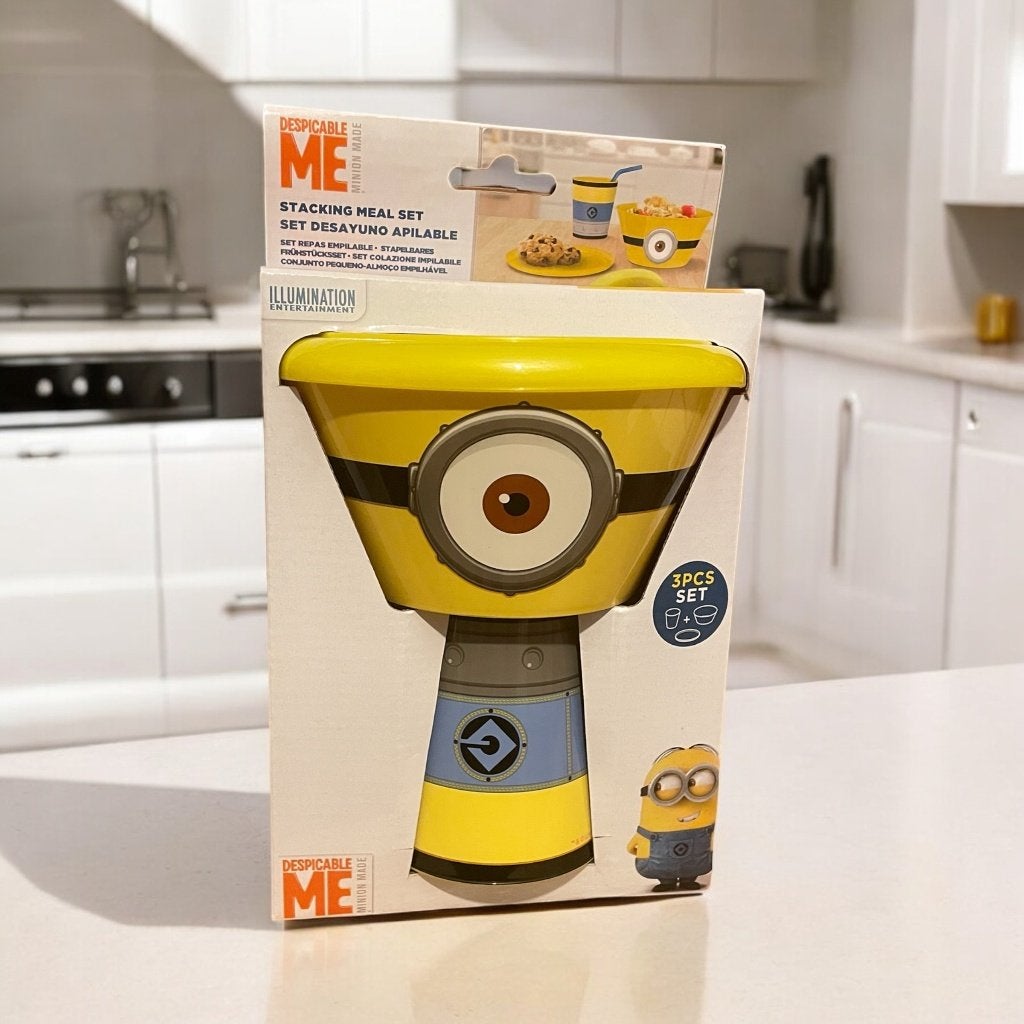 New Minions ontbijtset — kom, glas en bord, Huis en Inrichting, Keuken | Servies, Nieuw, Bord(en), Vintage, Kunststof, Overige merken