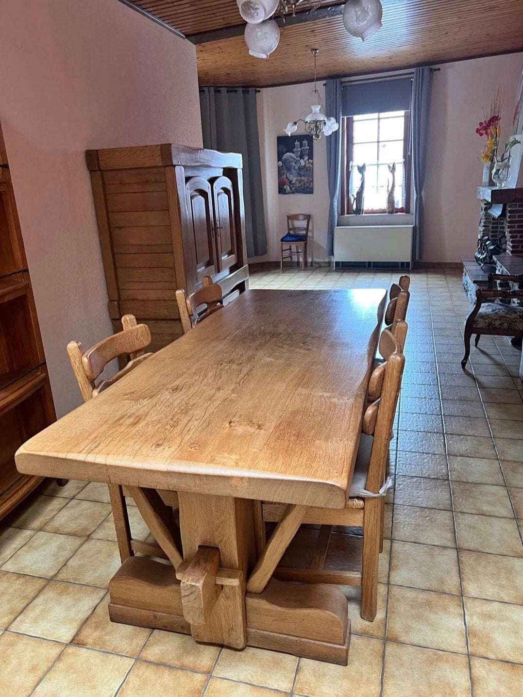 Table en chêne massif + 6 chaises, Ophalen, Eikenhout, Zo goed als nieuw, Vijf personen of meer