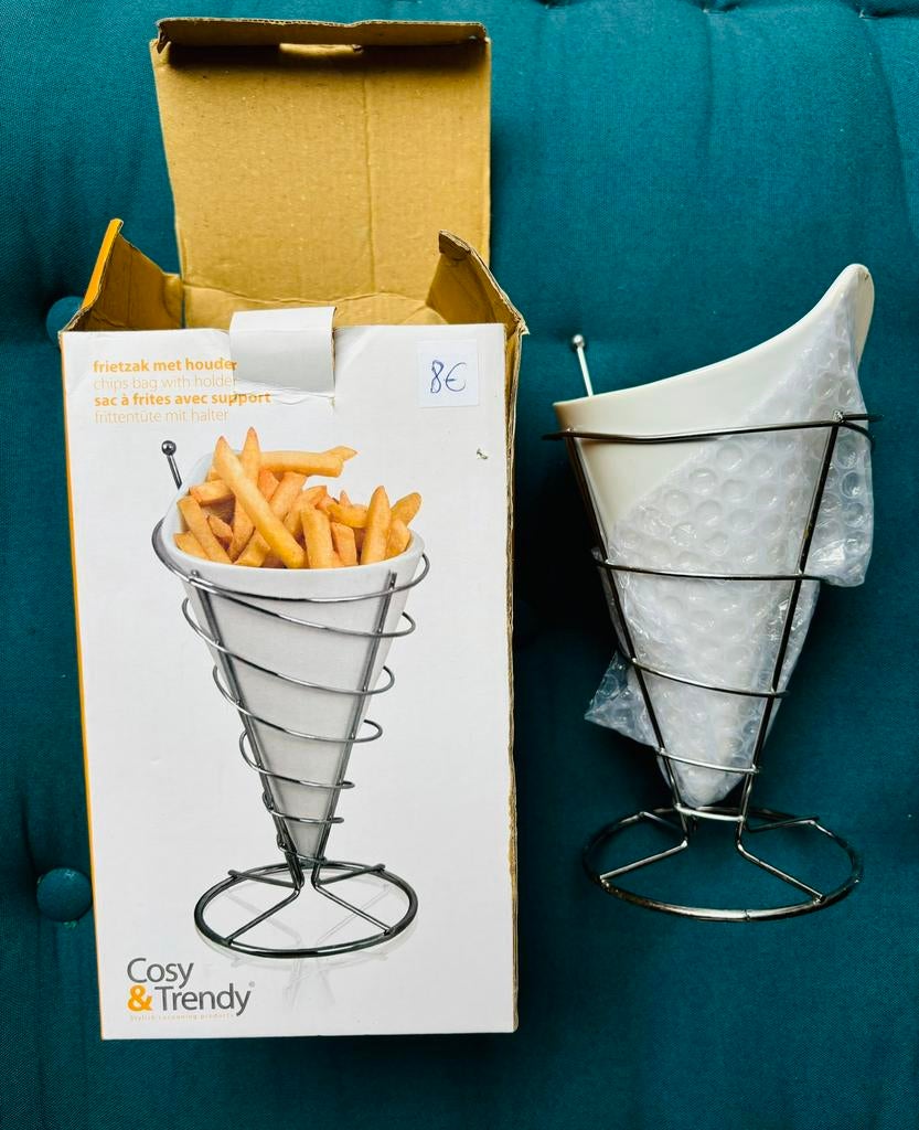 Serveer Frietzak - H 23 CM - Ø12 CM - Porselein - Wit NIEUW, Ophalen of Verzenden, Nieuw