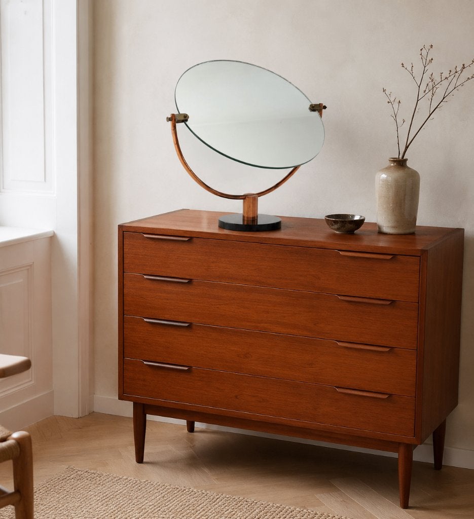 Unieke grote vintage koperen tafelspiegel Spiegel kantelbaar, Enlèvement ou Envoi, Rond