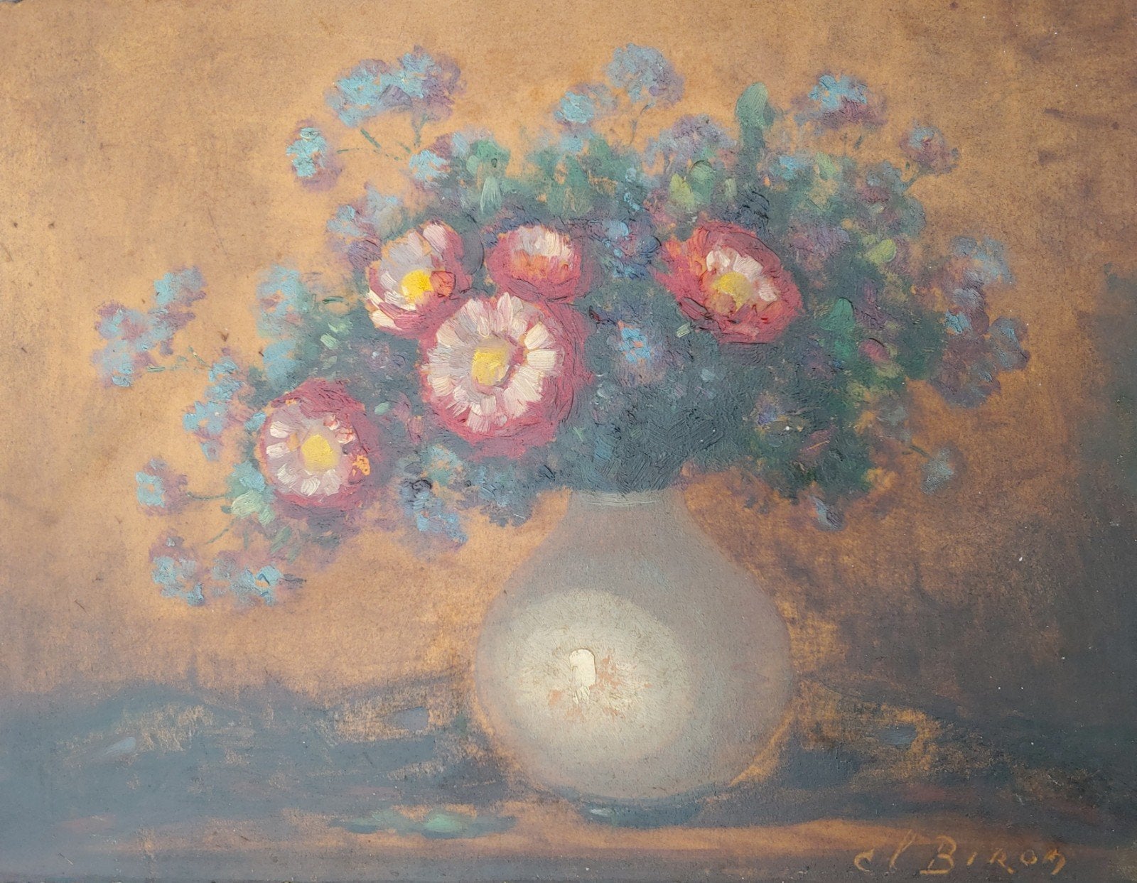 Belgische bloemschilderkunst Clemence Biron, Antiek en Kunst, Ophalen, Klassiek, Bloemen