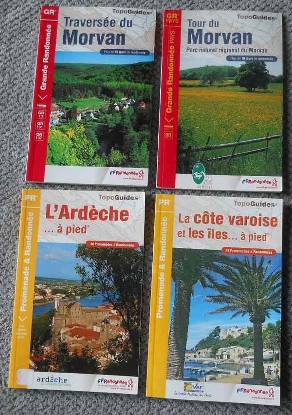 4 topo-guides France : Morvan , Ardèche et Côte varoise, Enlèvement ou Envoi, Utilisé, Europe, Guide de balades à vélo ou à pied