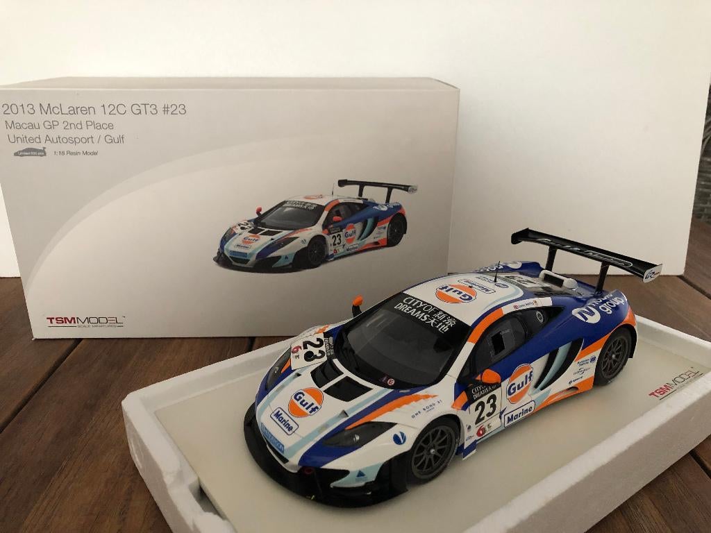 TSM McLaren 12C GT3 #23 Gulf 2nd Place Macau GP 2013, Enlèvement ou Envoi, Comme neuf, Voiture, Autres marques