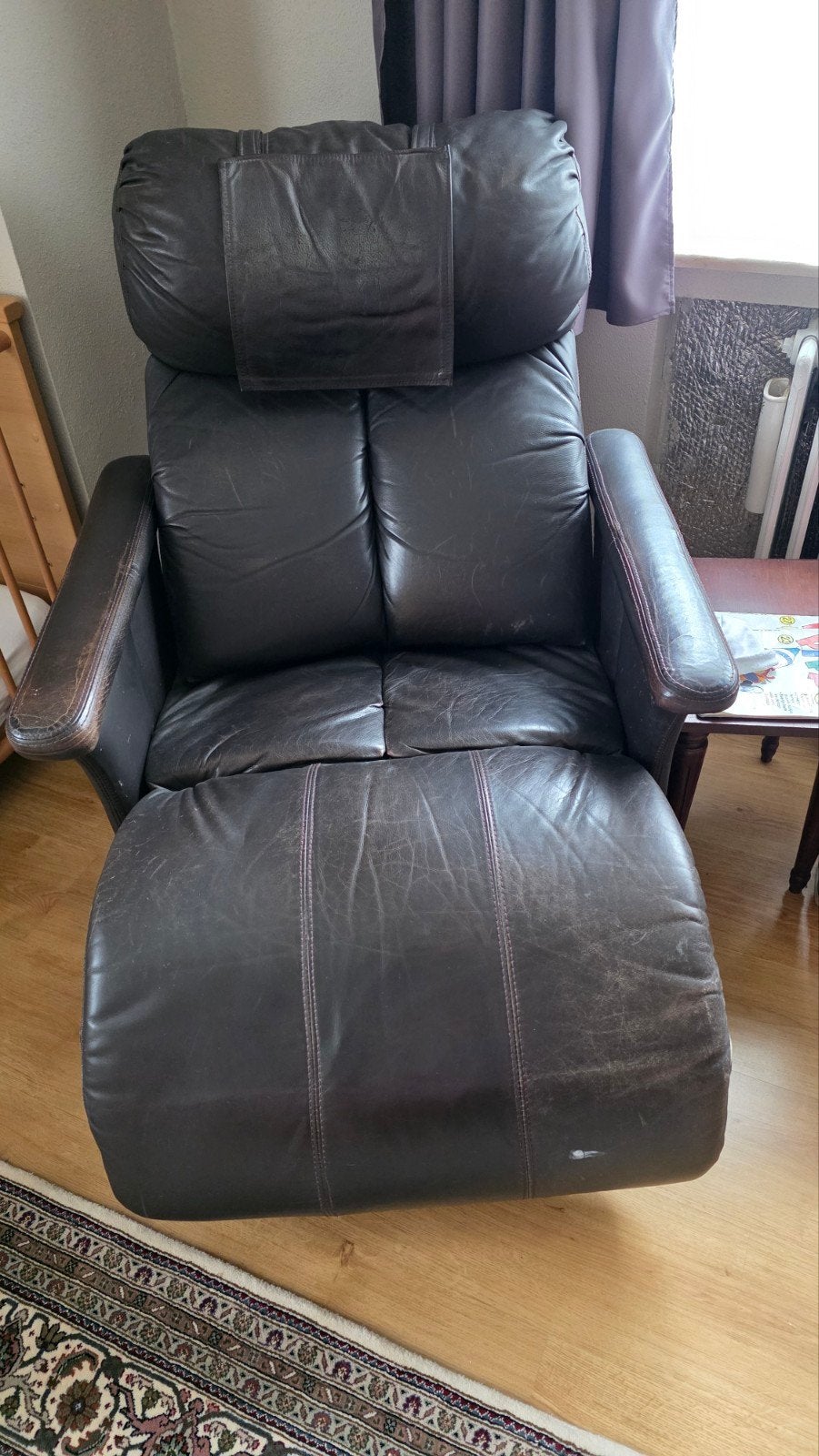 Bruin lederen relaxzetel, Ophalen, Gebruikt, Eenpersoons, Leer