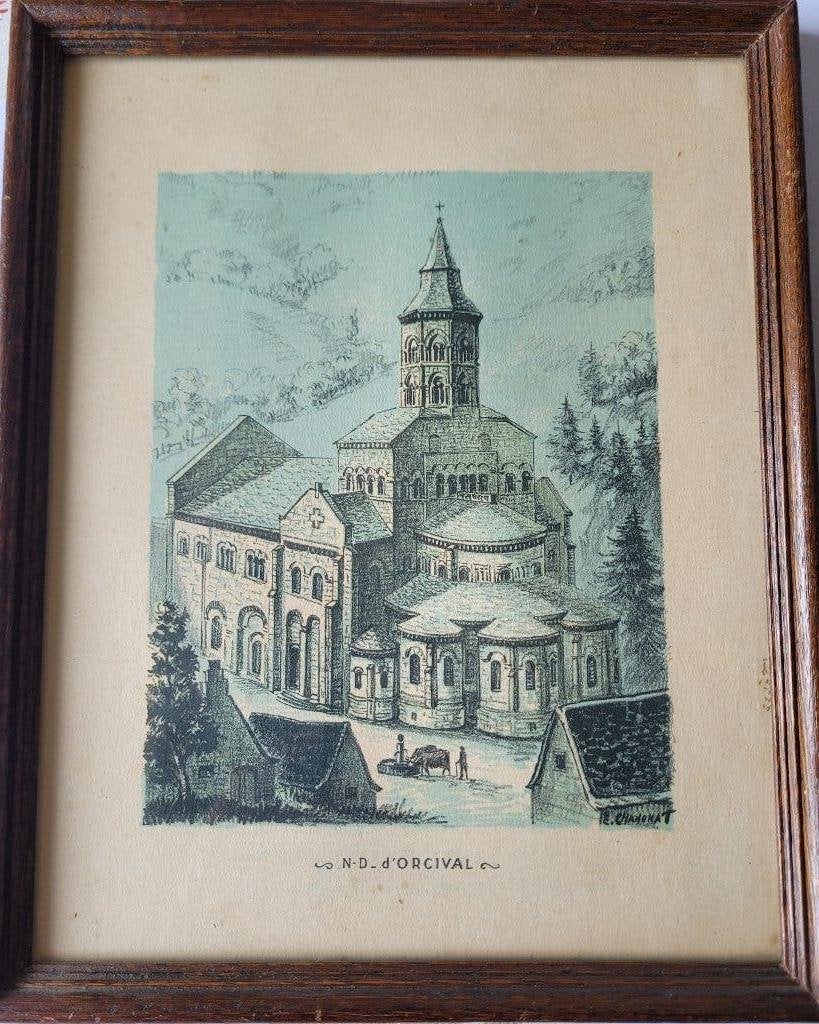 Gravure Basilique N.D. d'ARSIVAL (Auvergne ), Antiquités & Art, Religion, Gravure, 24 cm, 1900 - 1949