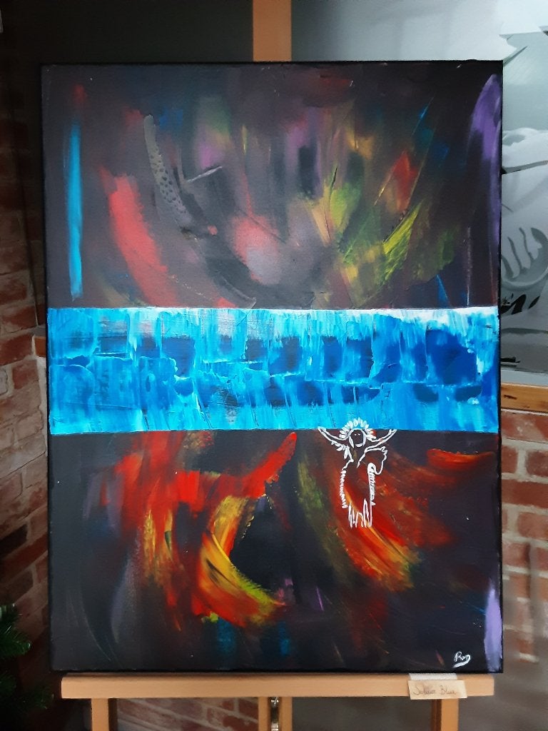 Abstract schilderij >>> Titel ; Soldier Blue. (60x80 cm), Antiek en Kunst, Ophalen