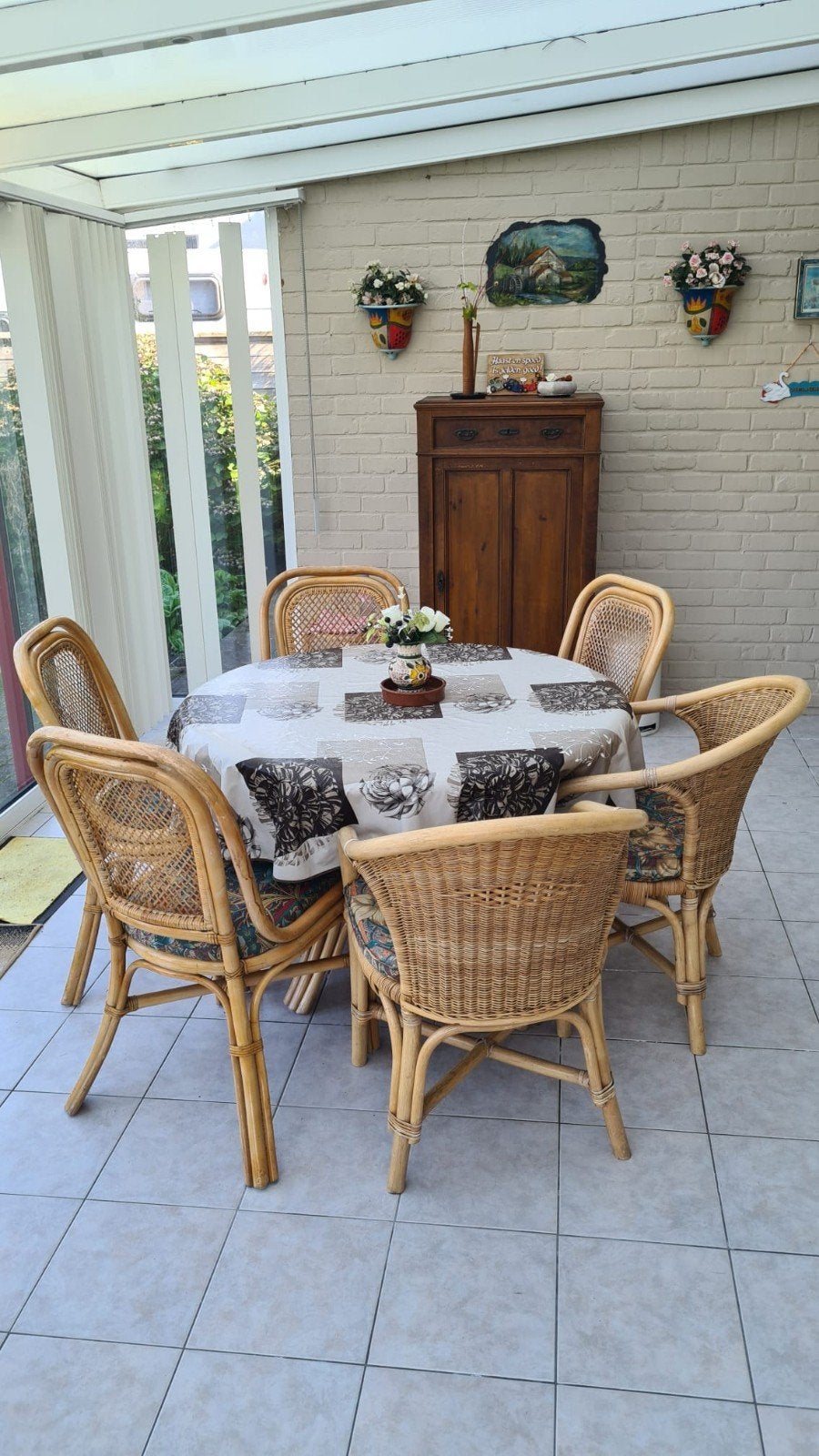 rotanset- tafel en stoelen, Huis en Inrichting, Ophalen, Vijf personen of meer, Rond