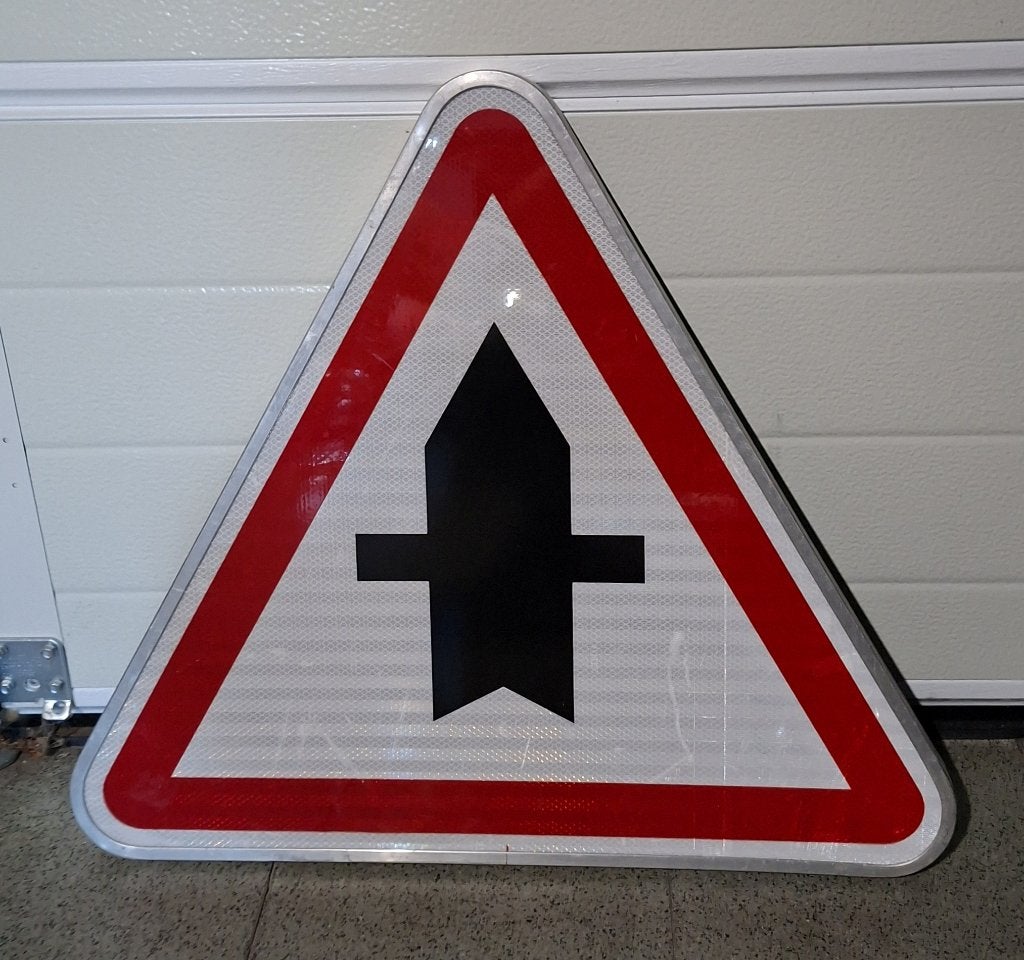 Echt verkeersbord B15a Voorrangskruising 66x60cm, Ophalen, Decoratieobject, 66 cm, 66 cm