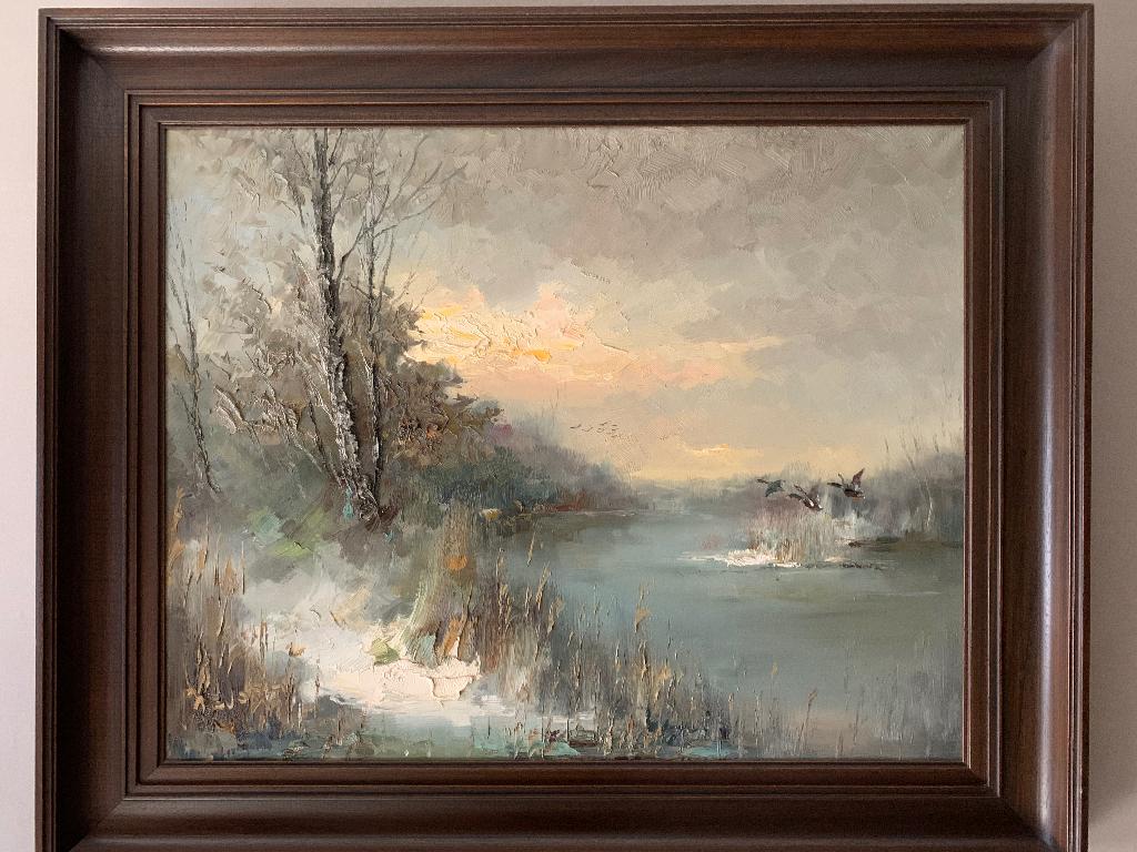 Groot Olieverfschilderij Jan Bévort – "Eenden boven ven", Antiek en Kunst, Kunst | Schilderijen | Klassiek, Verzenden