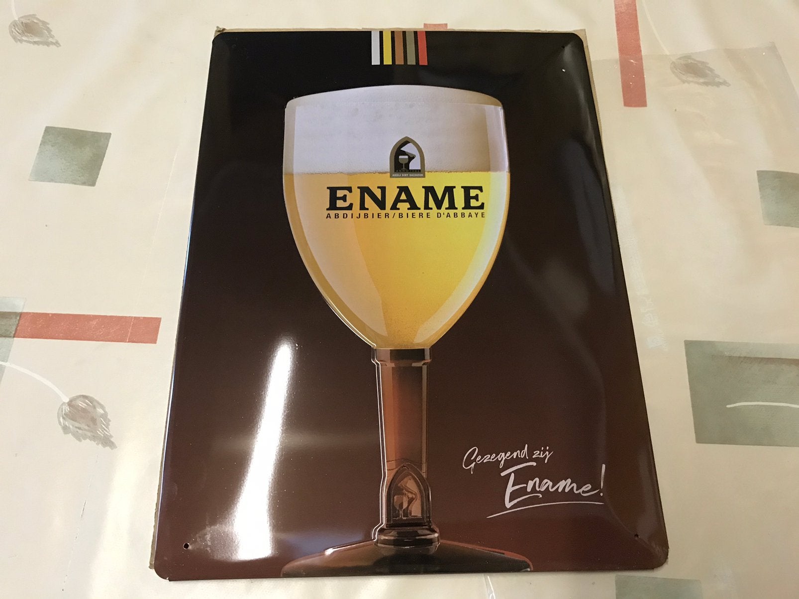Ename bier reclamebord metaal, Verzamelen, Biermerken, Ophalen of Verzenden, Zo goed als nieuw