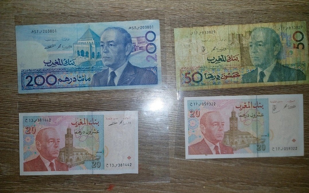 200 dirham 50 dirham twee  van 20 dirham Marokkaanse dirham-, Ophalen of Verzenden