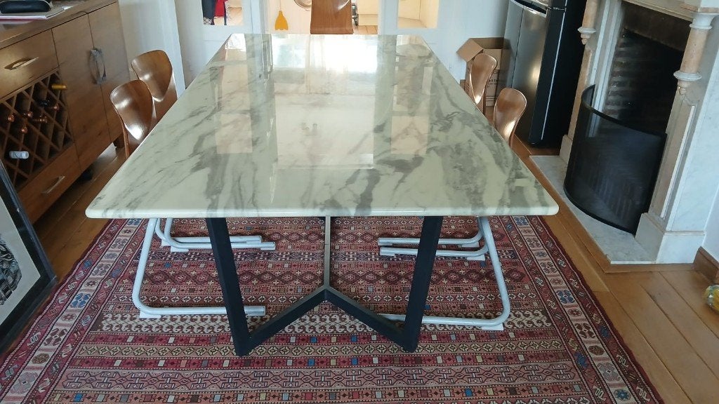 Grote eettafel van epoxymarmer 2 x 1 meter, Ophalen, Kunststof, Gebruikt, 100 tot 150 cm