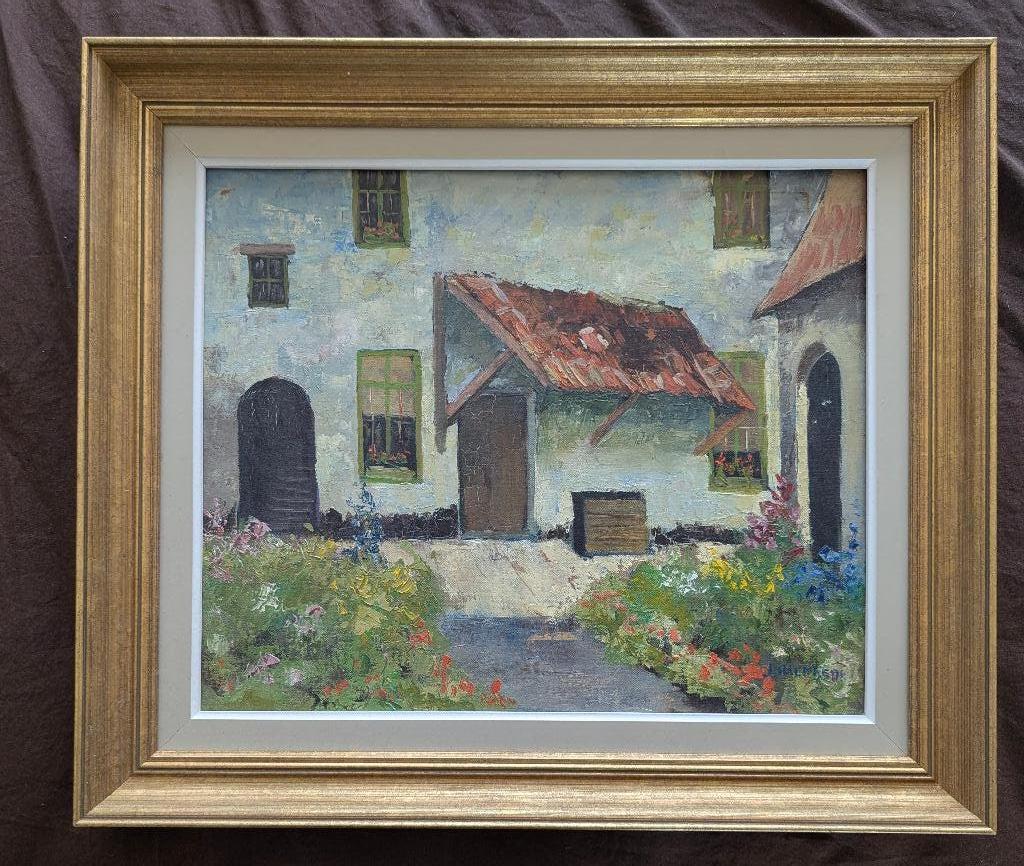 Gesigneerd olieverf op doek — Binnenplaats — 1979, Ophalen of Verzenden
