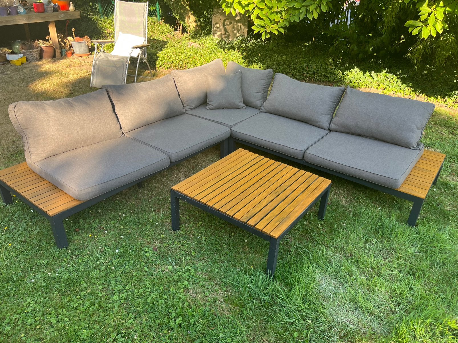Loungeset met hout afgewerkt, Tuin en Terras, Ophalen, Zo goed als nieuw, Hout, Loungeset
