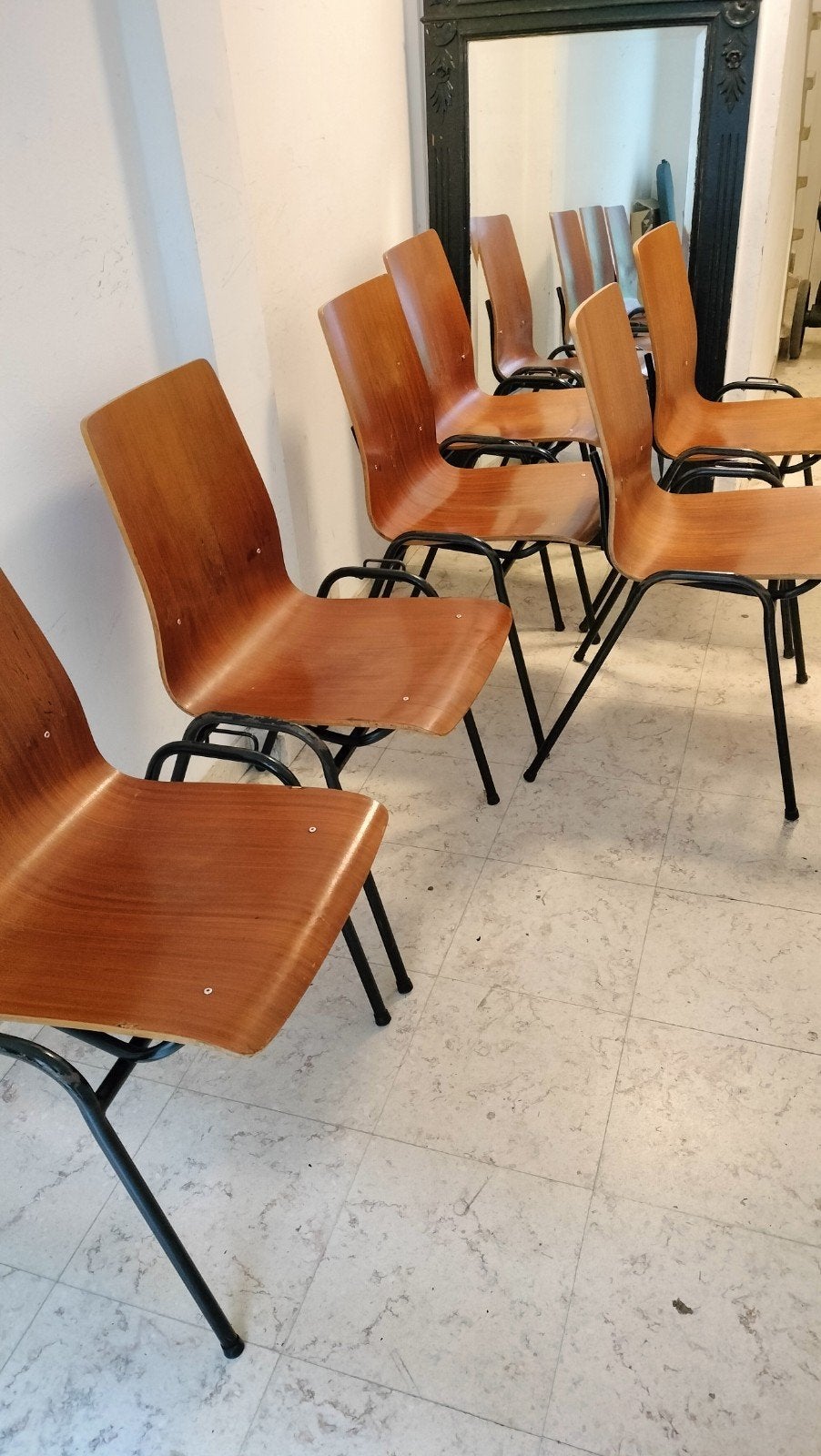 vintage industriële Galvanitas stapelbare stoelen., Ophalen