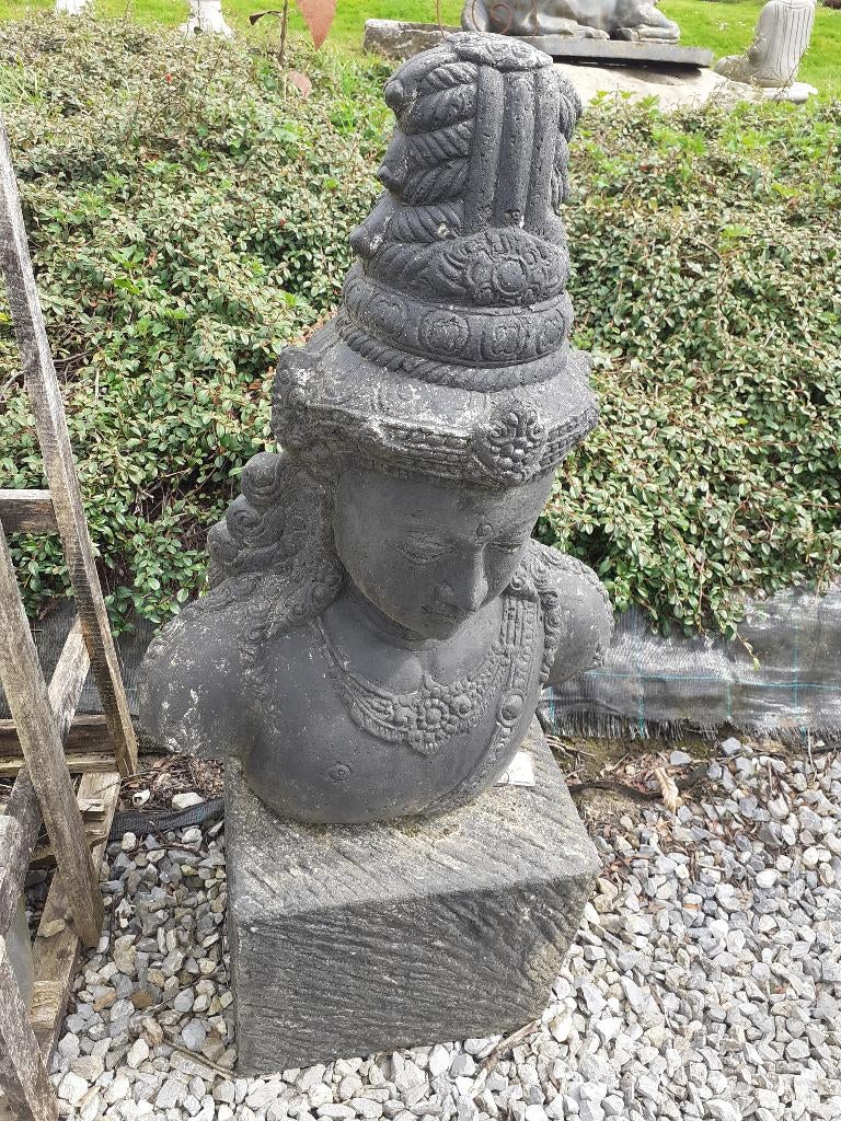SOLDE SHIVA-BUSTE IN GEPATINEERDE STEEN (hoogte 60 cm), Tuin en Terras, Tuinbeelden, Ophalen, Zo goed als nieuw, Overige materialen